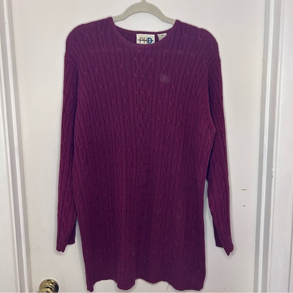 Paul Harris Design Burgundy Cable Knit Sweater | Vintage Ramie Cotton Size L - Picture 2 of 6